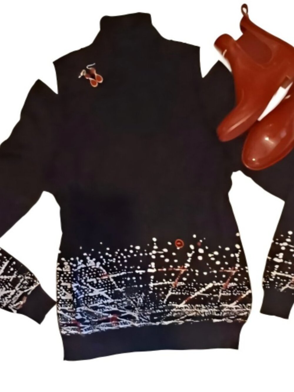 LRG Cold-Shoulder Turtleneck Sweater